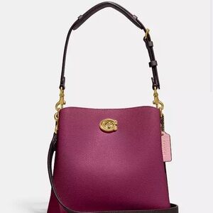 Coach Willow colorblocked pebbled leather bucket shoulder crossbody bag -PLUM